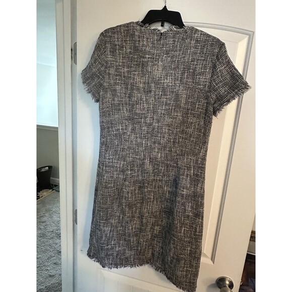 J McLaughlin Clarence Navy Tweed Short Sleeve Sheath Dress w/fringe, size 6 - Picture 3 of 6